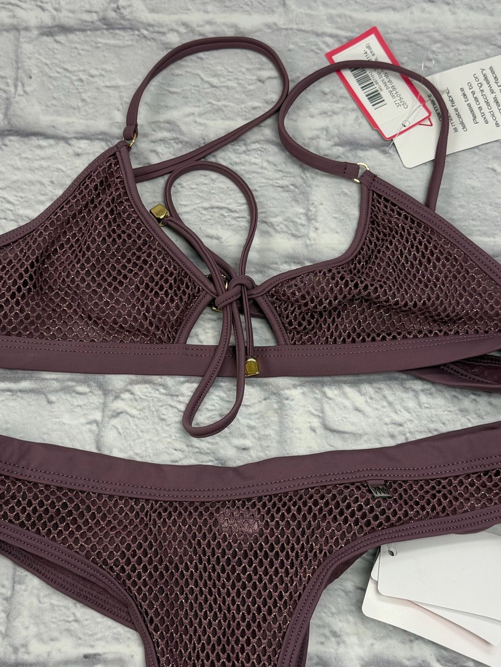 Wicked Weasel RARE Retired Dirty Mauve Crop Bikini Top Cheeky Bottom NWT's Sz S - Picture 6 of 16